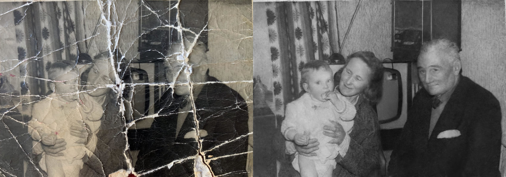 Comparison of Alex's original photo (left) and Michelle Spalding's restoration (right)