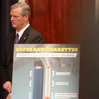 "E-cigarette usage is exploding and it's clear there's a very real danger to the population," Gov. Charlie Baker said at a Tuesday news conference where he declared vaping-related lung illnesses a public health emergency in the state. (Sam Doran/SHNS)