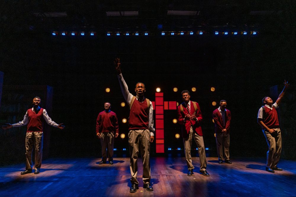Nigel Richards, Thomas Purvis, Malik Mitchell, Dwayne P. Mitchell, Jaimar Brown and Aaron Pattersonin in SpeakEasy Stage's production of "Choir Boy." (Courtesy Nile Scott Studios)