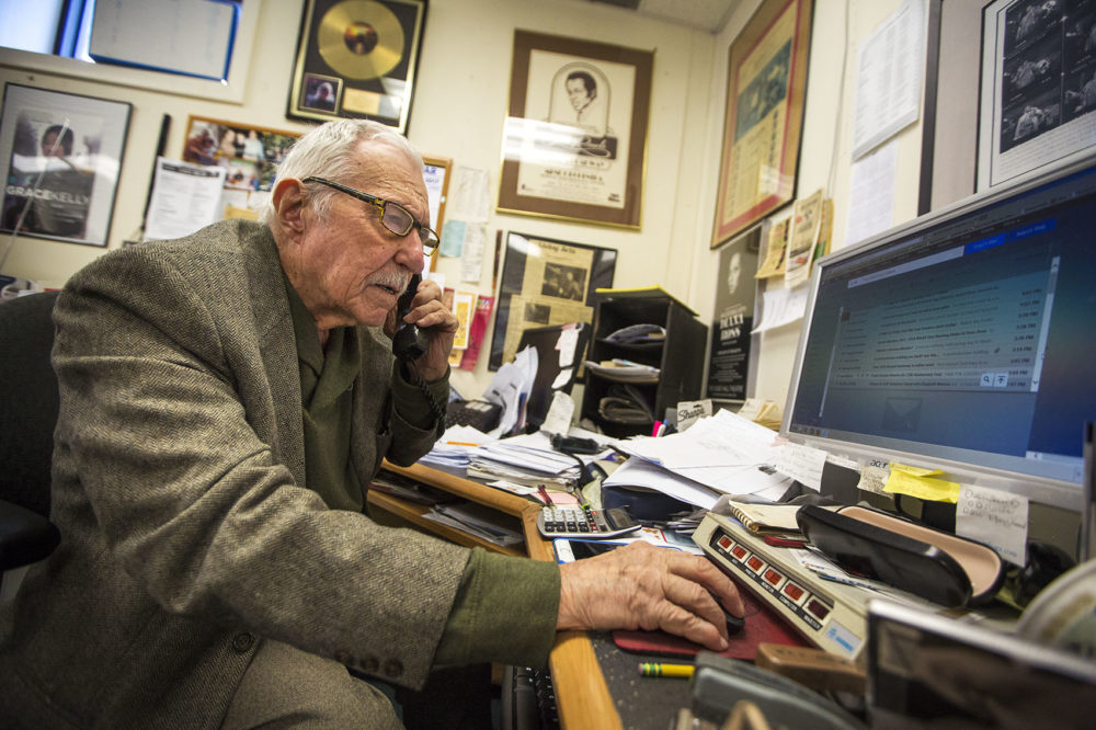 Fred Taylor in his office in Allston in 2017. (Jesse Costa/WBUR)