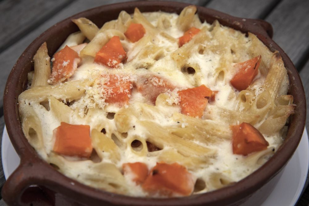 Sweet Potato Mac and Cheese by chef Kathy Gunst. (Robin Lubbock/WBUR)