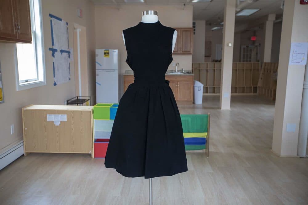 A dress covered in the Singularity Black coating. (Jesse Costa/WBUR)