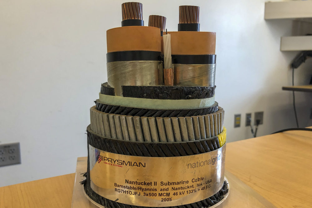 A segment of a cable that has transmitted electricity to Nantucket since 2005. (Bruce Gellerman/WBUR)