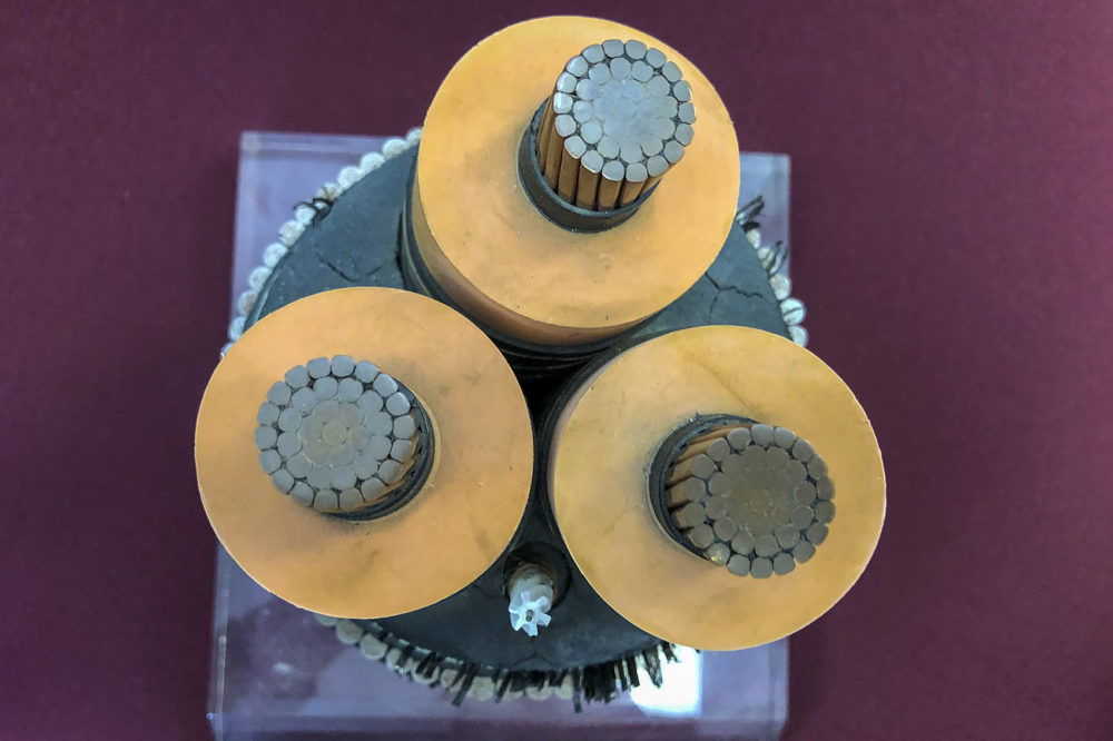A segment of a cable that has transmitted electricity to Nantucket since 2005. (Bruce Gellerman/WBUR)