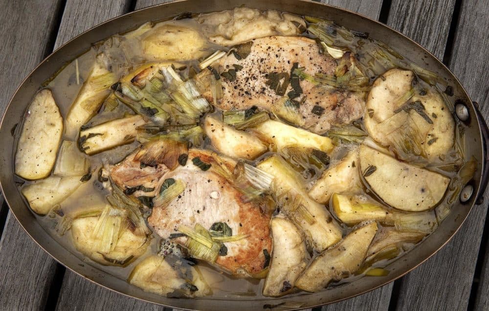 Roasted Pork with Apples, Leeks and Sage in a Cider Sauce (Robin Lubbock/WBUR)