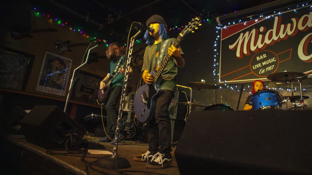 Lincoln Zinzola performs with his band Color Killer at The Midway in Jamaica Plain in September. (OJ Slaughter for WBUR)