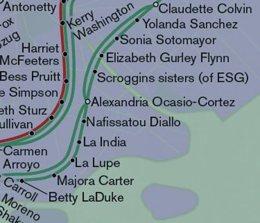 Part of the "City of Women" map where Alexandria Ocasio-Cortez's stop is. (Courtesy of Joshua Jelly-Schapiro)