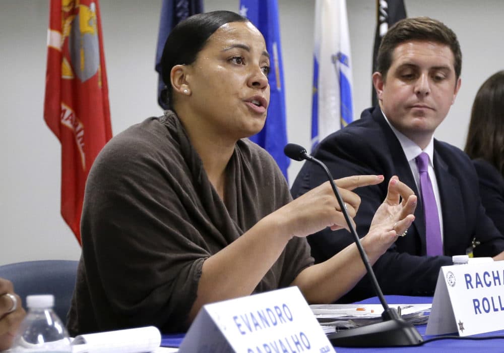 In this June 26, 2018 photo, Suffolk County District Attorney Democratic candidate Rachael Rollins, left, takes questions during a forum at the Suffolk County House of Correction at South Bay in Boston. (Steven Senne/AP File Photo)