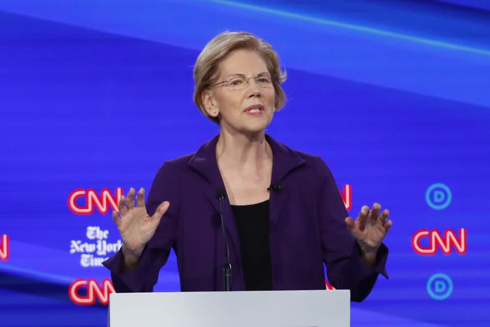 Democratic presidential candidate Sen. Elizabeth Warren, D-Mass., speaks during a Democratic presidential primary debate Tuesday in Westerville, Ohio. (John Minchillo/AP)