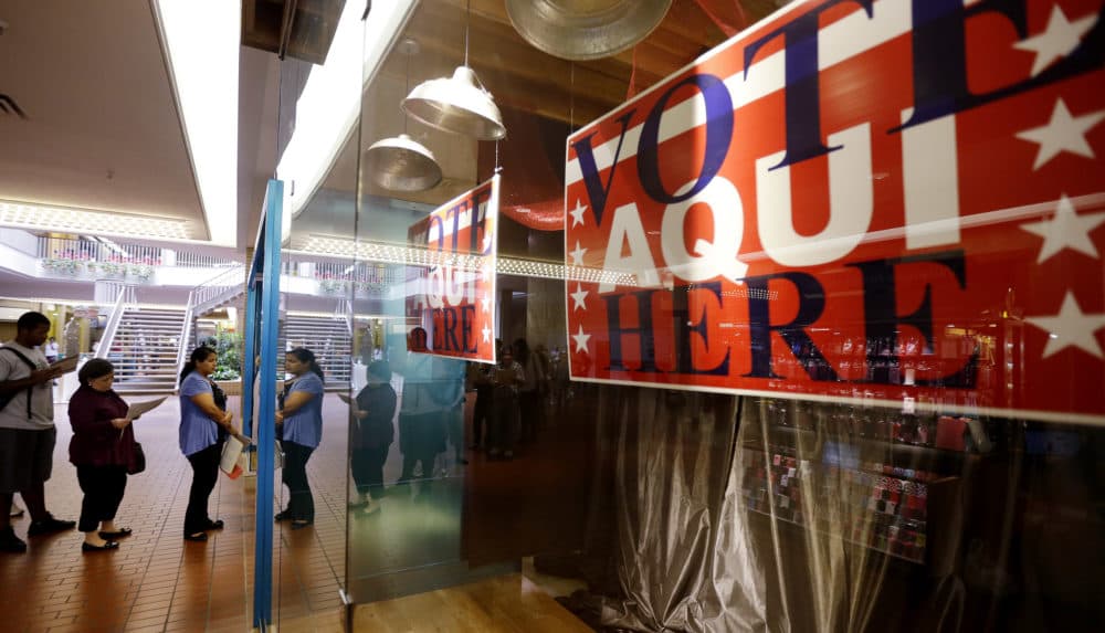 Voters wait in line at a polling place located inside a shopping mall on Election Day, in Austin, Texas. (Eric Gay/AP)