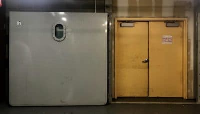 A flood door at the Texas Medical Center in Houston. (Elizabeth Trovall/Houston Public Media)
