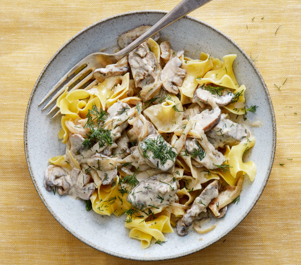 Beef Stroganoff with mushrooms. (Aya Brackett)