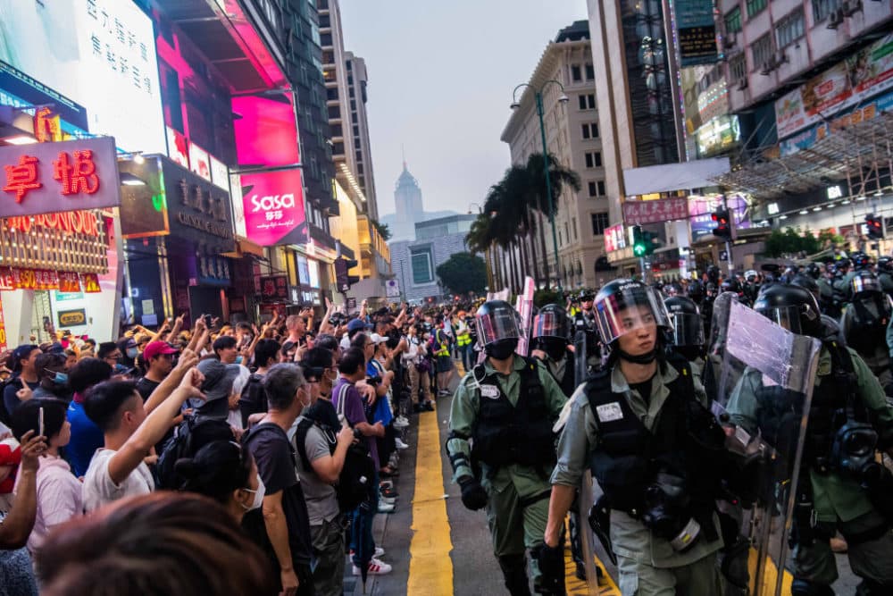 Protesters stand off against riot police in Tsim Sha Tsui district on October 27, 2019 in Hong Kong, China. (Billy H.C. Kwok/Getty Images)