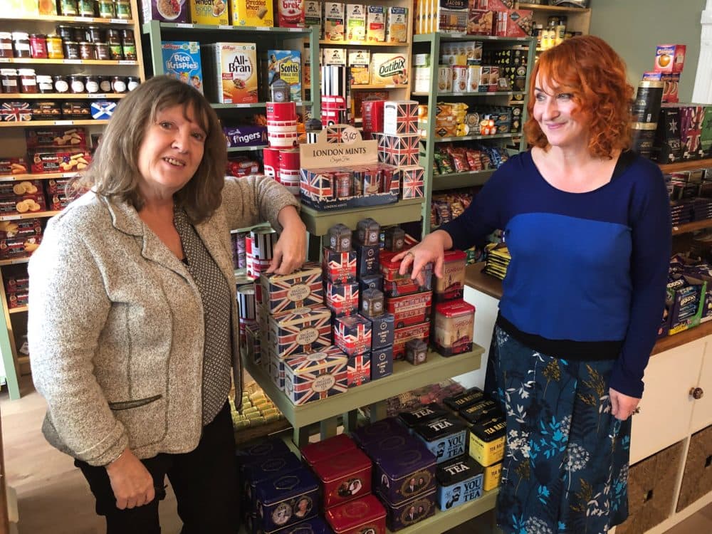 Dale Carr, left, handed over the keys to her English grocery store in Berlin when the uncertainty over Brexit became too much. When Carr retired, Antje Blank, right, took over. Brexit is a daily worry, she says. (Peter O'Dowd/Here & Now)