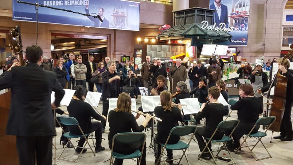 The Me2/ Orchestra performs at Boston's South Station (Courtesy "Orchestrating Change")