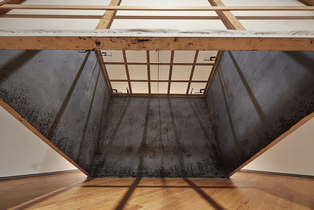 Daniela Rivera's "Tilted Heritage," created in 2015 with ash on canvas and stretcher bars. (Courtesy of the artist)