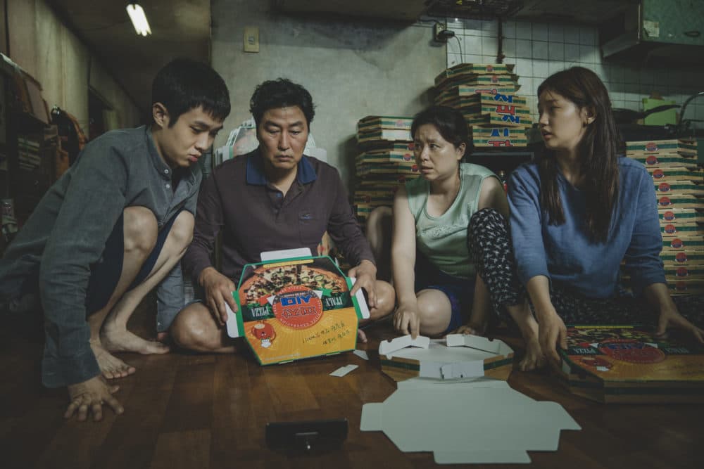 The Kim family (Woo-sik Choi, Kang-ho Song, Hye-jin Jang, So-dam Park) in Bong Joon Ho’s "Parasite." (Courtesy NEON/CJ Entertainment)