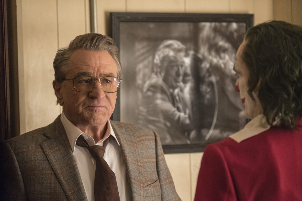 Robert De Niro as Murray Franklin and Joaquin Phoenix as Arthur Fleck in "Joker." (Courtesy Niko Tavernise/Warner Bros. Pictures)