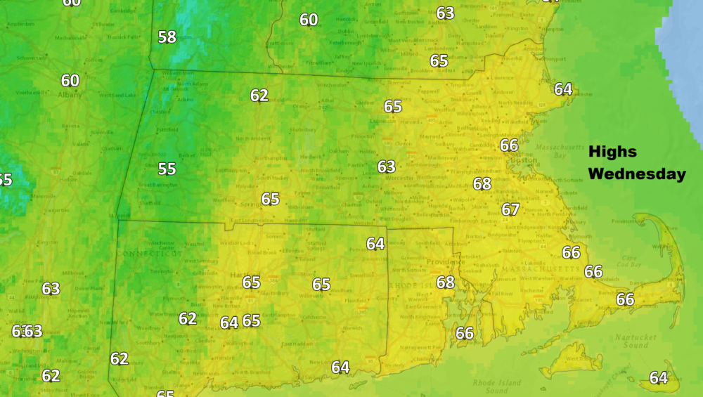 It will be mild on Wednesday with highs well into the 60s. (Dave Epstein/WBUR)