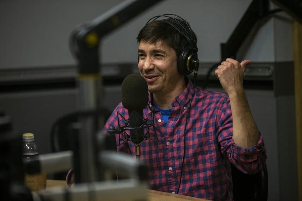 Justin Long in the WBUR studio. (Jesse Costa/WBUR)