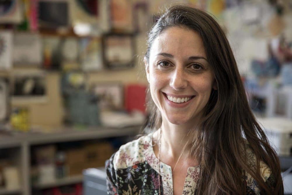 Art teacher Amanda Davis in her classroom at Hull High School. (Robin Lubbock/WBUR)