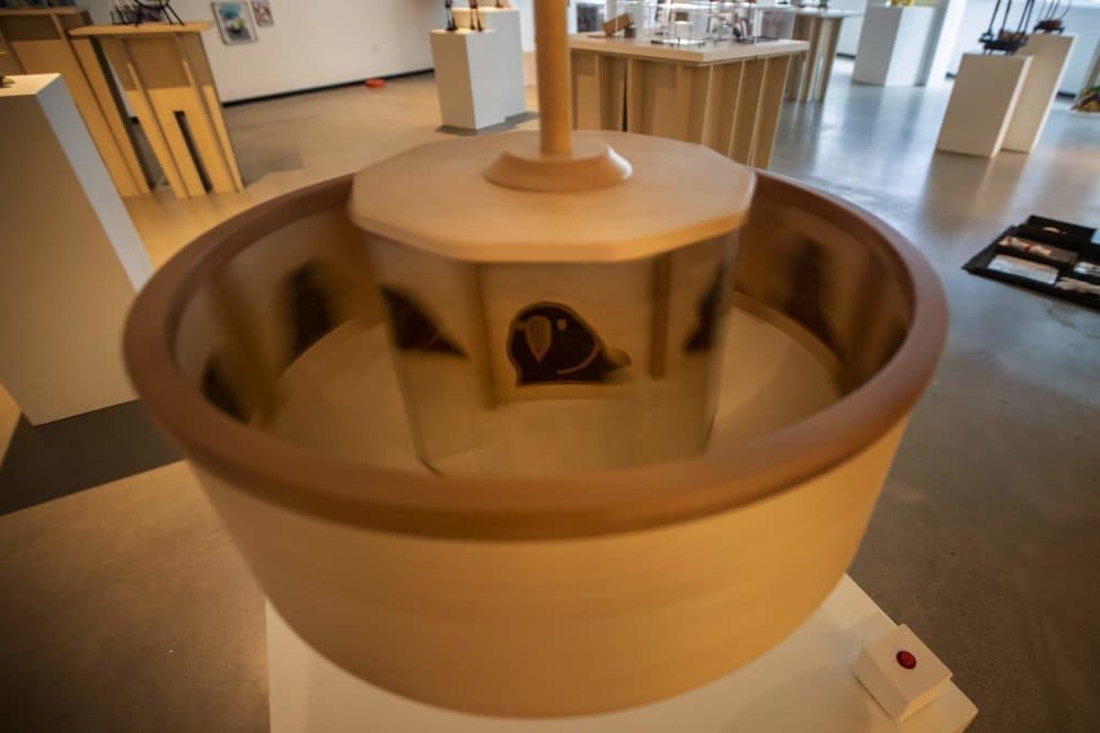 Coby Unger's zoetrope sculpture. (Jesse Costa/WBUR)