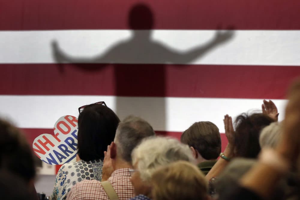 Supporters applaud Democratic presidential candidate Sen. Elizabeth Warren, D-Mass., as she speaks at a campaign event, Tuesday, Oct. 29, 2019, in Laconia, N.H. (Elise Amendola/AP)