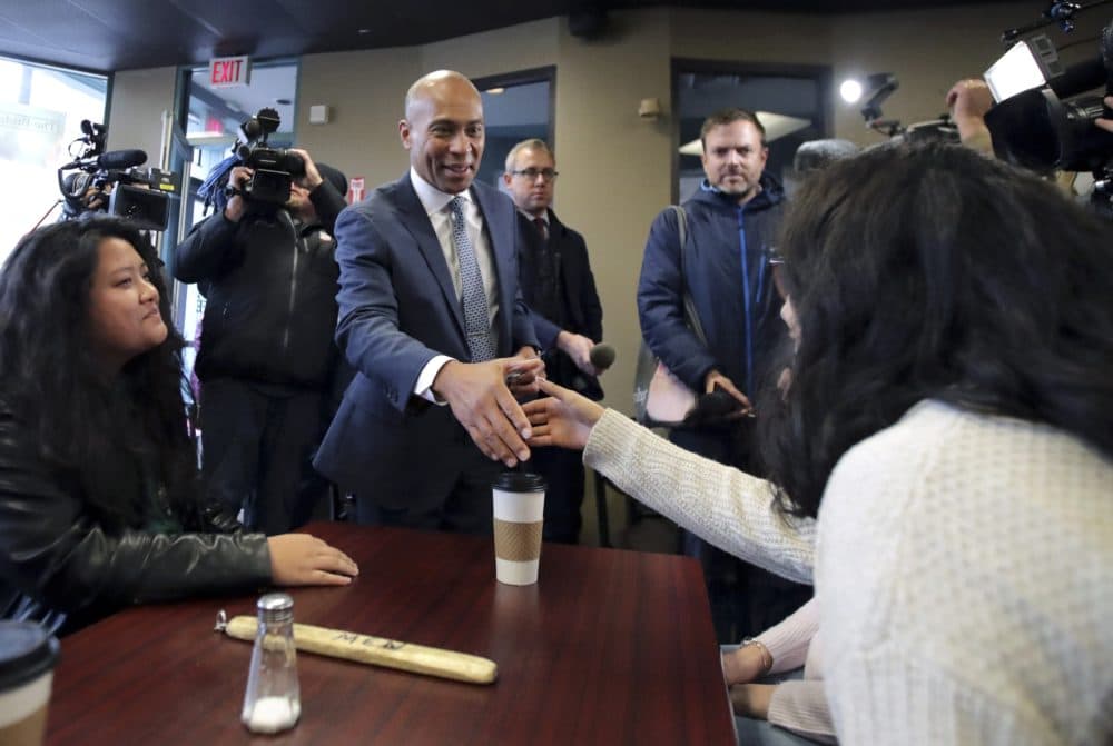 Democratic presidential candidate former Massachusetts Gov. Deval Patrick campaigns Thursday, Nov. 14, 2019, at The Bridge Cafe in Manchester, N.H. (Charles Krupa/AP)