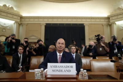 U.S. Ambassador to the European Union Gordon Sondland arrives to testify before the House Intelligence Committee on Capitol Hill in Washington, Nov. 20, 2019, during a public impeachment hearing of President Donald Trump's efforts to tie U.S. aid for Ukraine to investigations of his political opponents. (Andrew Harnik/AP)