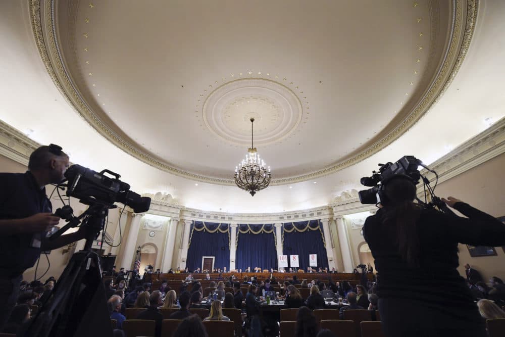 House Intelligence Committee Chairman Adam Schiff, D-Calif., questions former White House national security aide Fiona Hill, and David Holmes, a U.S. diplomat in Ukraine during a public impeachment hearing of President Trump's efforts to tie U.S. aid for Ukraine to investigations of his political opponents. (Matt McClain/Pool via AP)