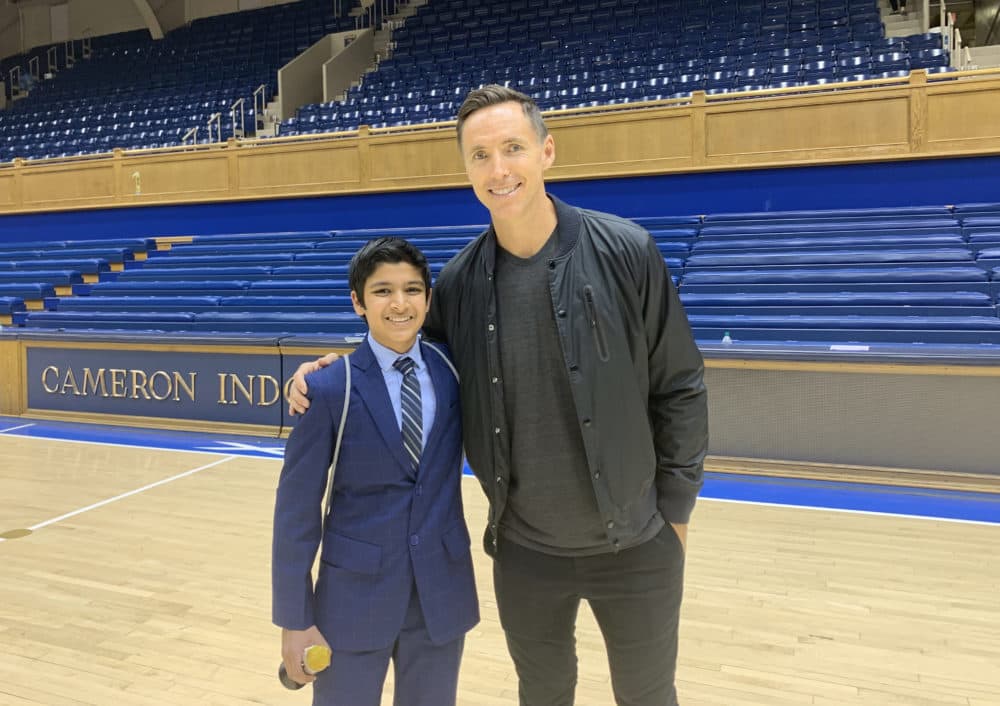 Vedant with former NBA star Steve Nash at Cameron Indoor Stadium. (Courtesy Vipul Gupta)