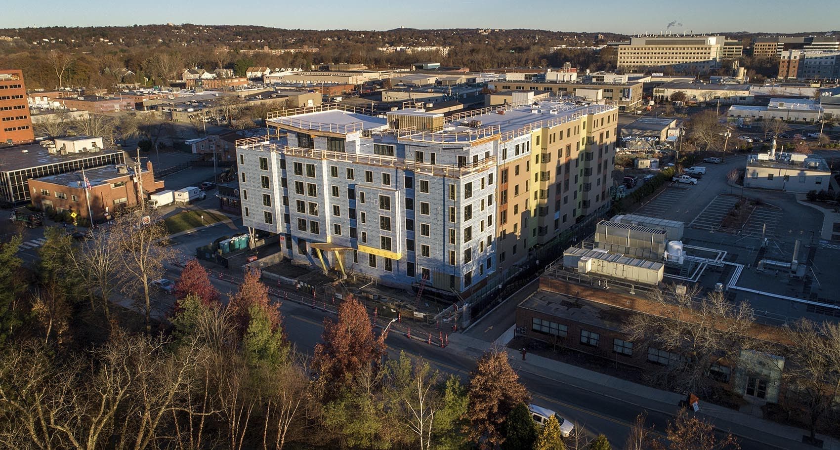 The 98 unit Finch Cambridge passive house on Concord Avenue. (Robin Lubbock/WBUR)