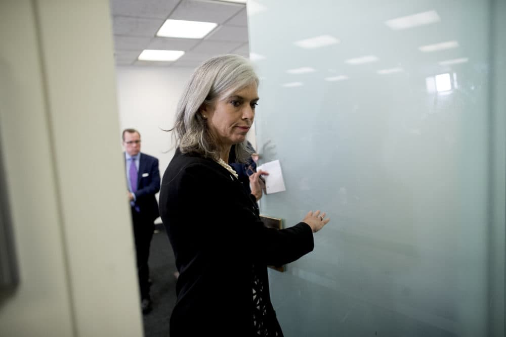 Rep. Katherine Clark, D-Mass., leaves a news conference following a House Democratic caucus meeting on Capitol Hill in Washington on July 10. (Andrew Harnik/AP)