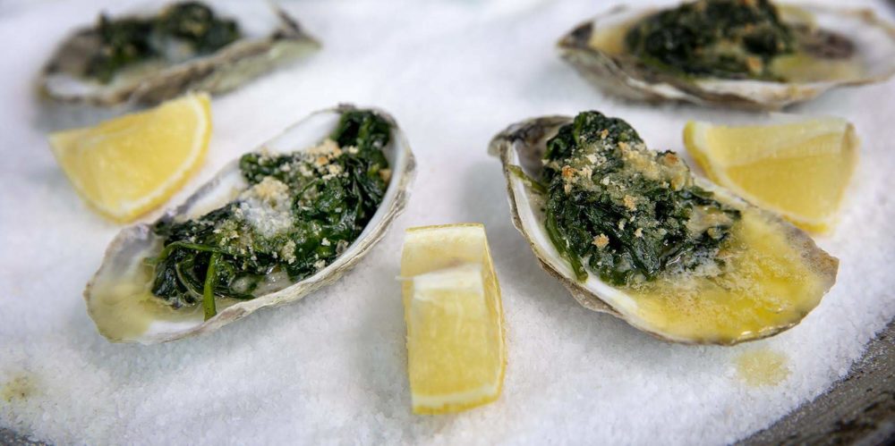 Chef Kathy Gunst’s Oysters Rockefeller. (Robin Lubbock/WBUR)