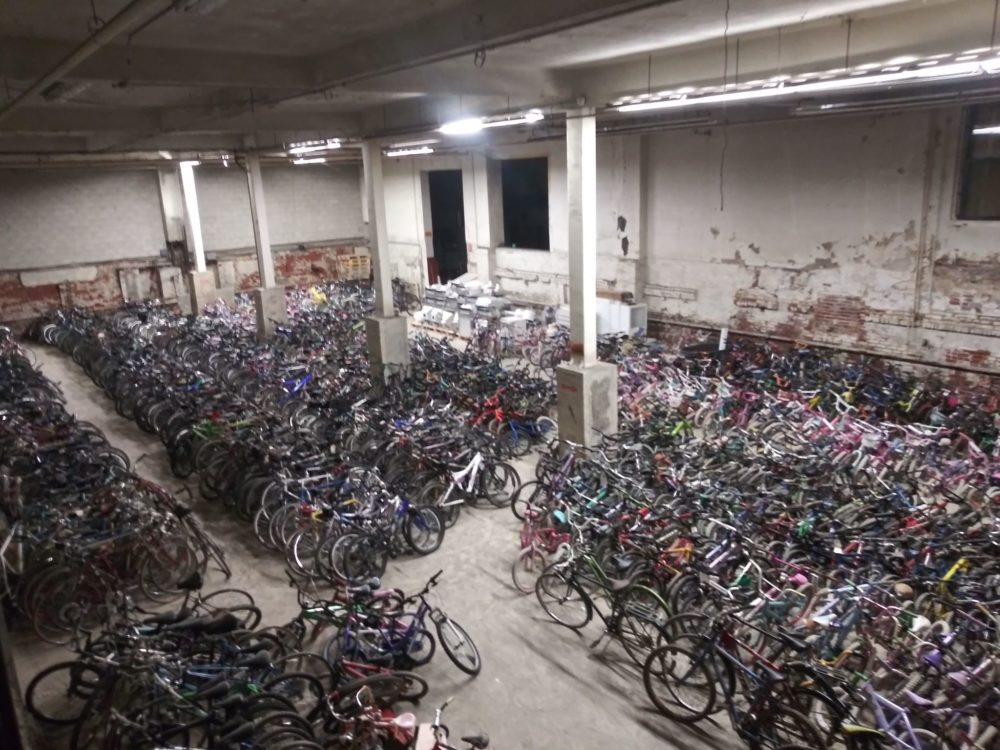 A donated storage space in Springfield, MA contains around 2,000 bikes (Courtesy Bob Charland)
