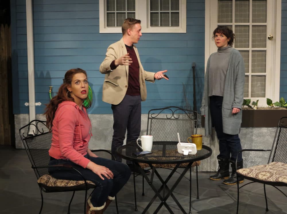 Left to right: Lily Kaufman as Lina, Cameron Gosselin as Mitchell and Becca A. Lewis as Jessie in the Apollinaire Theatre Company's production of "Cry It Out." (Courtesy)