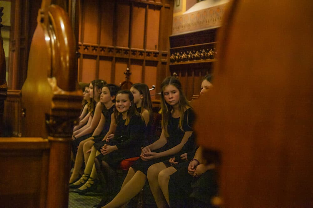 Young singers wait their turn at the Old South Church. (OJ Slaughter for WBUR)