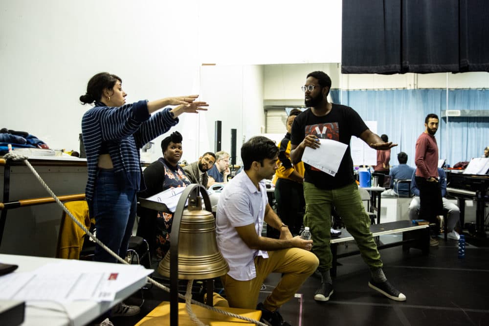Director Rachel Chavkin and puppet designer Eric Avery discuss a scene in rehearsal for "Moby-Dick." (Courtesy Maria Baranova)