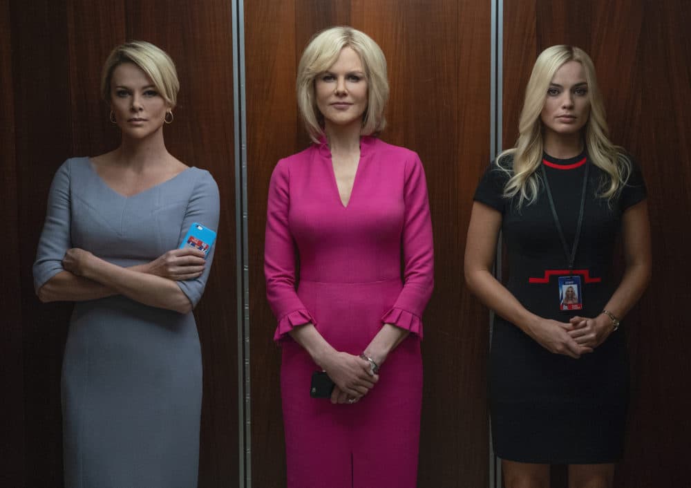 Left to right, Charlize Theron as Megyn Kelly, Nicole Kidman as Gretchen Carlson and Margot Robbie as Kayla Pospisil in "Bombshell." (Courtesy Hilary Bronwyn Gayle/SMPSP)