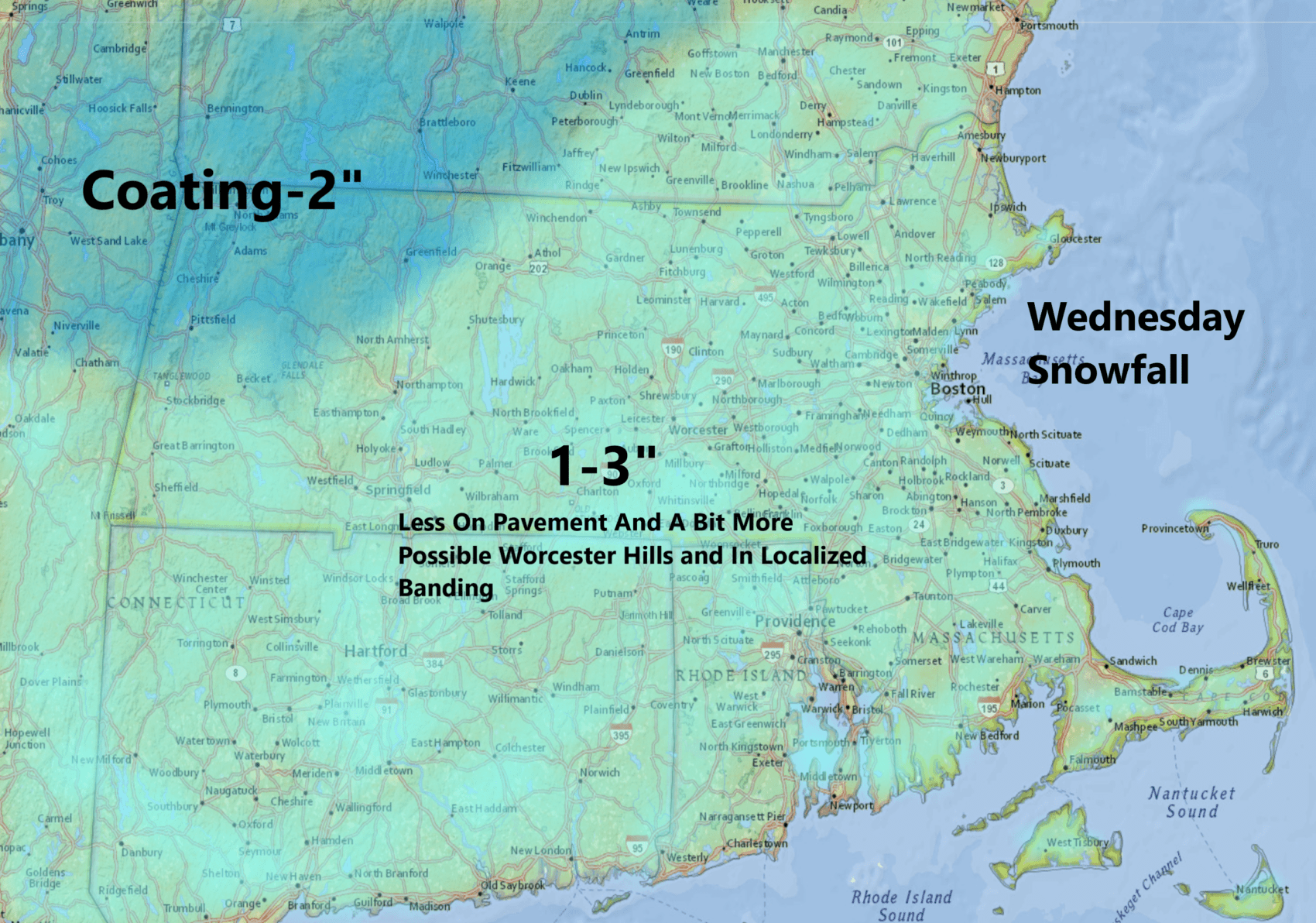 Snow falls through much of the morning commute Wednesday before ending. (Dave Epstein/WBUR)