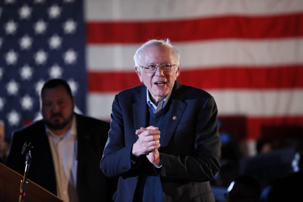 Democratic presidential candidate U.S. Sen. Bernie Sanders, I-Vt., speaks during his Bernie's Big New Year's Bash in Des Moines, Iowa. (Charlie Neibergall/AP)