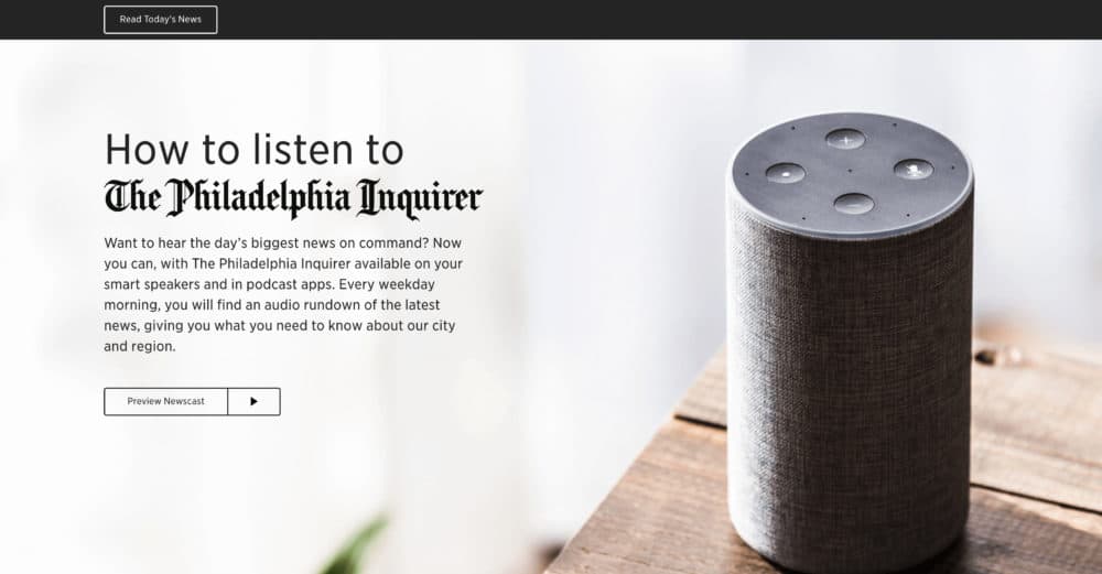The page promoting the Philadelphia Inquirer's audio newscast. (Screenshot via Philadelphia Inquirer)
