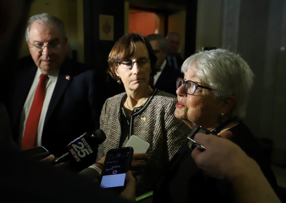 Rep. Kay Khan (right) said Wednesday that Massachusetts would be the 27th state to institute a caretaker abuse registry like the one in a bill sponsored by Rep. Linda Dean Campbell (center). (Sam Doran/SHNS)