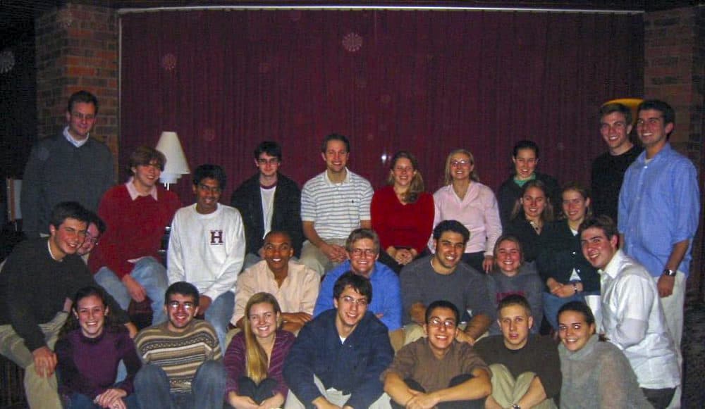 Pete Buttigieg (far left, center row) at Harvard's Institute of Politics with Clarke Tucker (rear row, in striped shirt). (Photo courtesy Clarke Tucker)