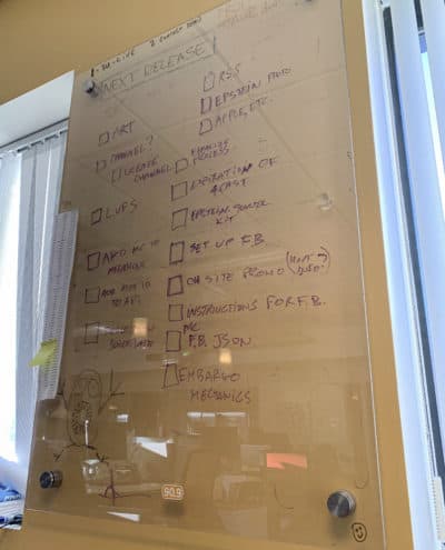 Our deployment to-do list for "Morning Conditions." (Jack Mitchell/WBUR)