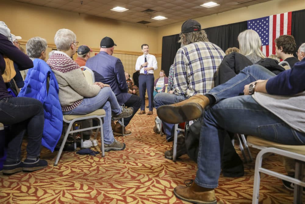 Pete Buttigieg has been in Iowa making a final pitch to voters as they approach the first-in-the-nation caucus on Monday, Feb. 3. (Rebecca F. Miller for Here & Now)
