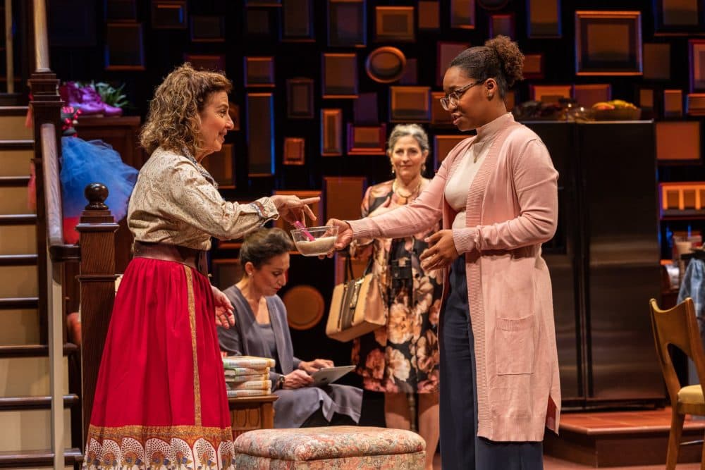Eleanor Reissa and Elle Borders (front) in the Huntington Theatre Company's production of "We All Fall Down." (Courtesy Nile Hawver)