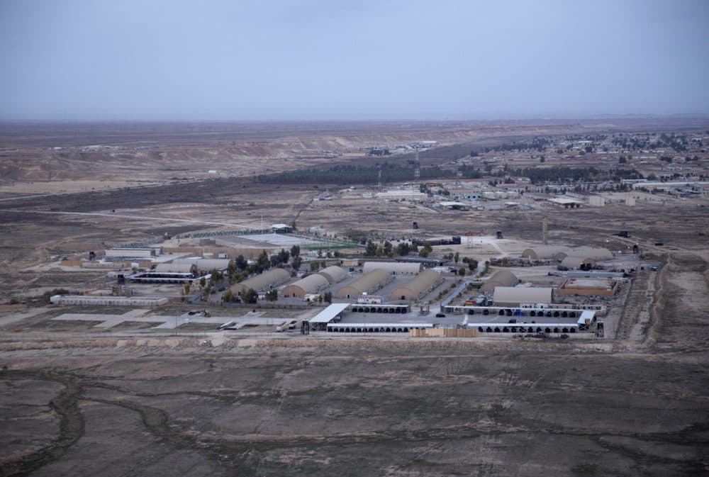 This aerial photo taken from a helicopter shows Ain al-Asad air base in the western Anbar desert, Iraq, Sunday, Dec. 29, 2019. (Nasser Nasser/AP)