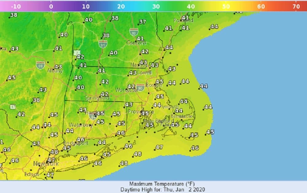 High temperatures for Jan. 2, 2020 (National Weather Service)