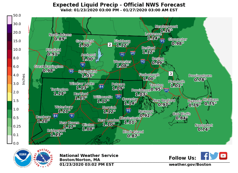 Rain heavy at times arrives Saturday night. (Courtesy NOAA)